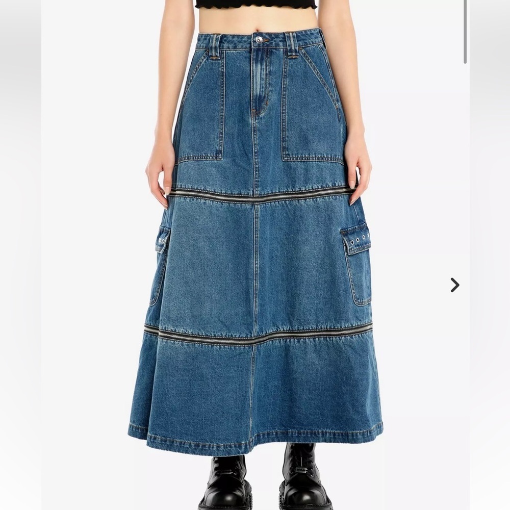 Social Collision Zip Off Blue Denim Convertible Midi Cargo Skirt size SM
